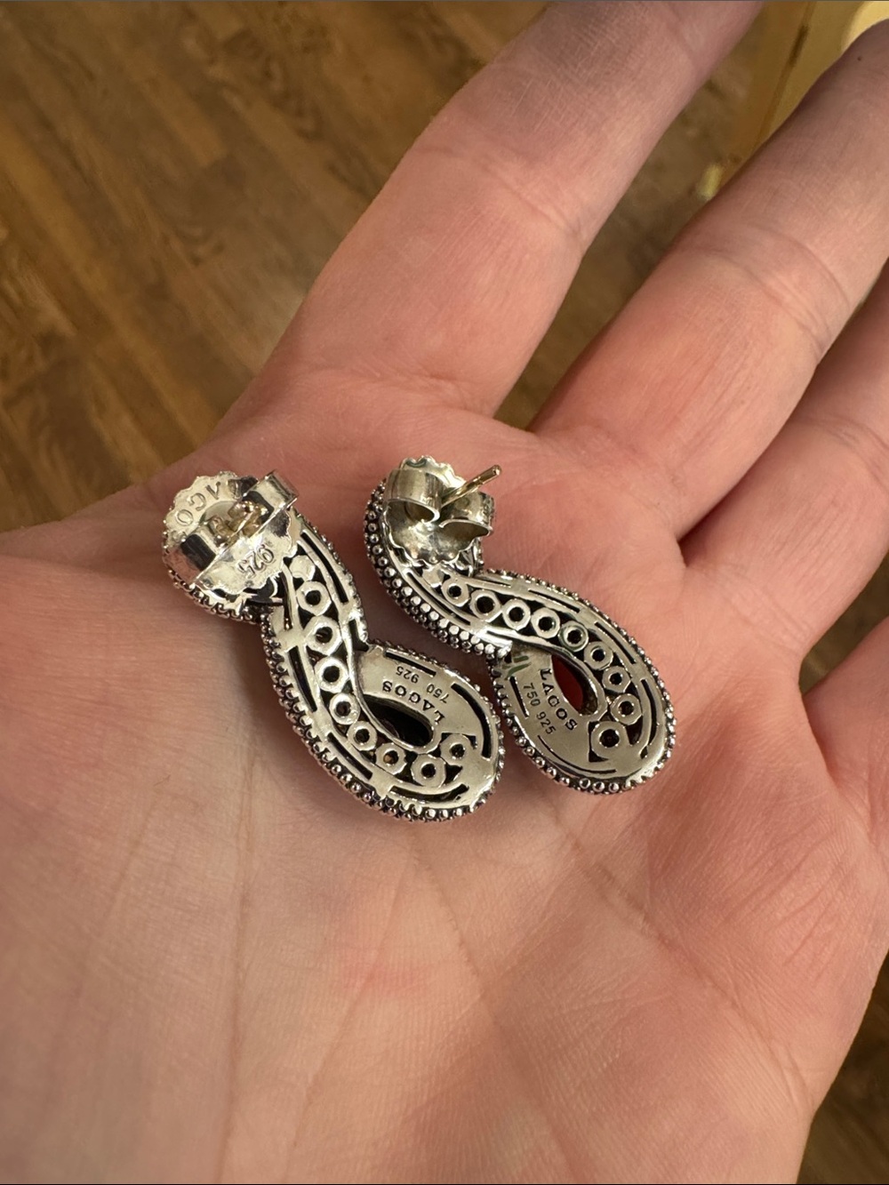 LAGOS Large Sterling Silver & 18k Yellow Gold Swirl Pierced Earrings - Picture 5 of 5